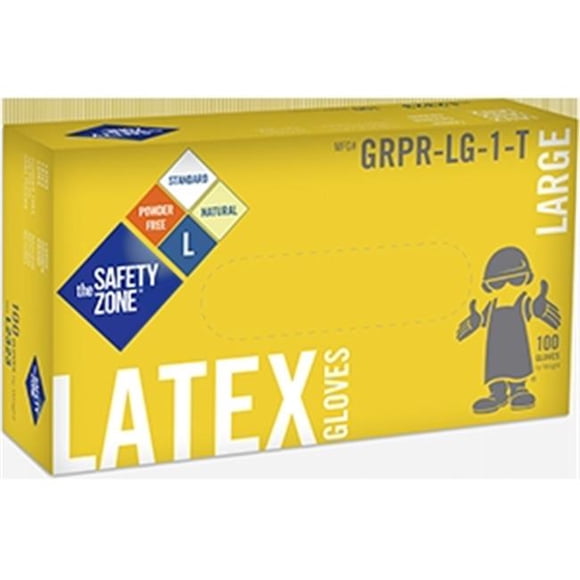 Safety Zone GRPR-LG Disposable Latex Gloves, Powder Free - 100 Per Box, Large
