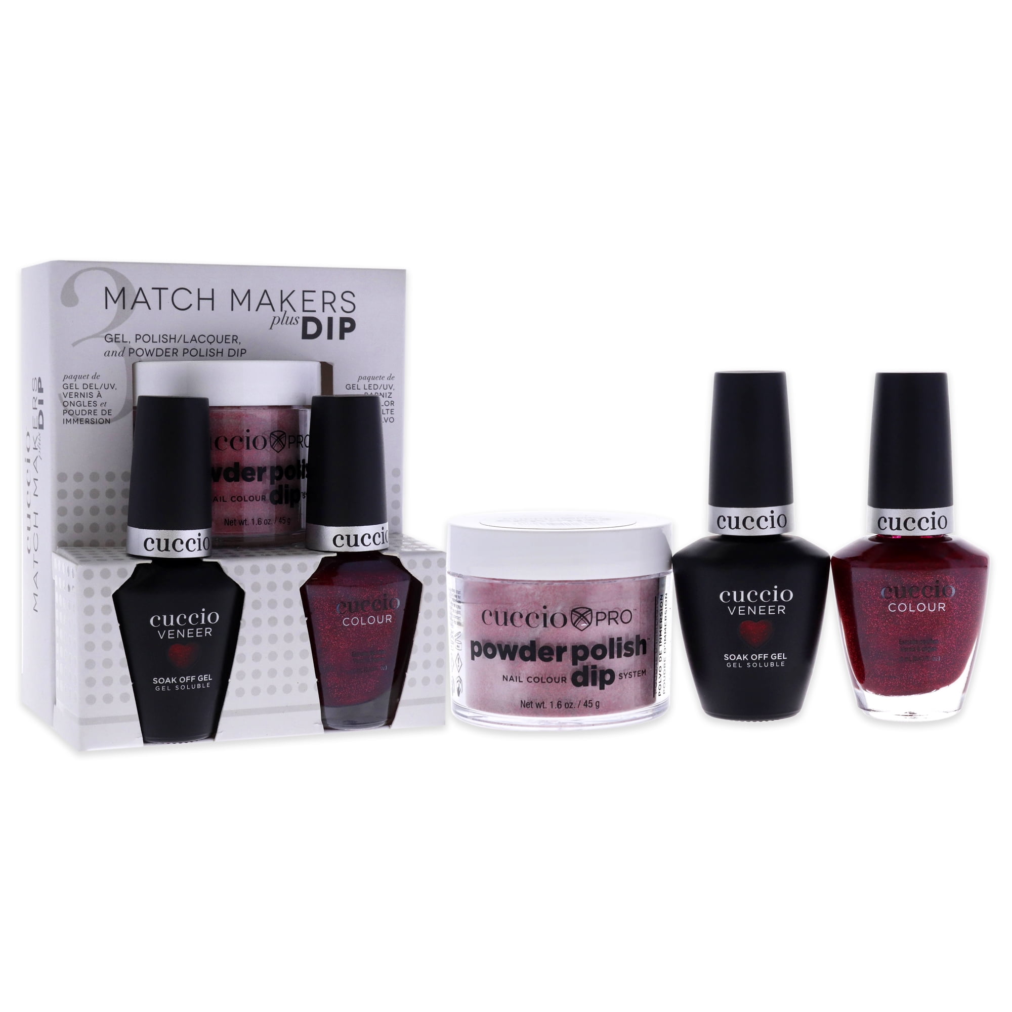 Cuccio Colour Match Makers Plus Dip Chakra 3 Pc Gift Set - 1.6oz Pro Powder Polish Dip System, 0.44oz Veneer Soak Off Gel, 0.43oz Colour Nail Polish