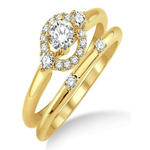 0.50 Carat Elegant Flower Halo Bridal Set with Round Cut Diamond in 10k Yellow Gold