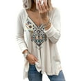 thumbnail image 2 of Mujeres Casual Retro Western Aztec Print Manga larga Étnico Cuello en V Cremallera Camisetas Tops Pompotops gfhjh21407, 2 of 7