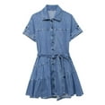 thumbnail image 2 of Fashionable lapel tie up casual denim short dress, 2 of 4