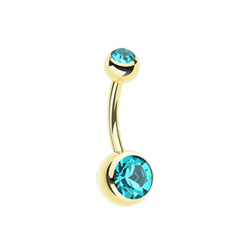 Gold PVD Double Gem Ball Steel Belly Button Ring