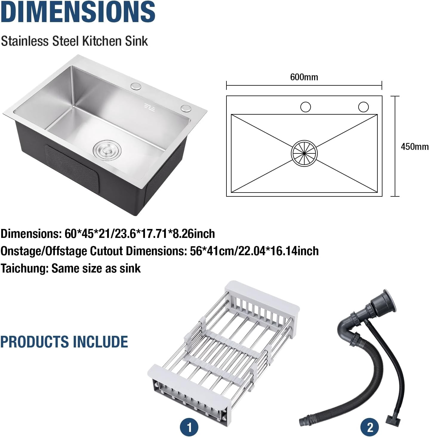 Gvode Undermount Sink Stainless Steel Single Bowl Sinks for Kitchen Home, 24" x 18"