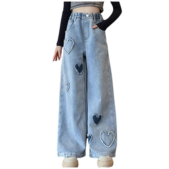 Toddler Girls' Jeans Elastic High Waist Wide Leg Pants Trousers Cute Clothes for Toddler Girls 4-5 Years Cute Girl Clothing