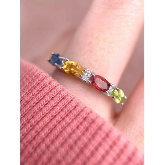 Multi Gemstone Ring Half Eternity Band Ring Wedding Engagement Ring Gift For Her 925 Sterling Silver Gemstone Jewelry For Women Gift