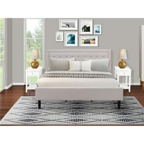 3 Piece Fannin Platform King Size Bedroom Set - Mist Beige, Black & Distressed Jacobean