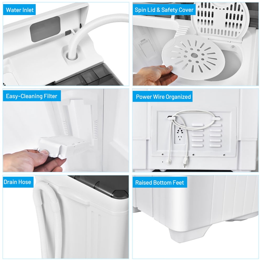 Canddidliike 26 Pound Portable Semi-automatic Washing Machine with Built-in Drain Pump-Gray, Timer Control, Compact Laundry Washer for RV, Apartments and Dorms