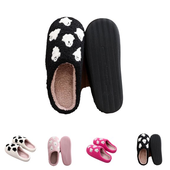 GrmtClth Halloween Themed Cartoon Ghost Graphic Plush Slippers Women Warm Soft Indoor Slip On House Slipper For Daily Wear Black 40(US/8)