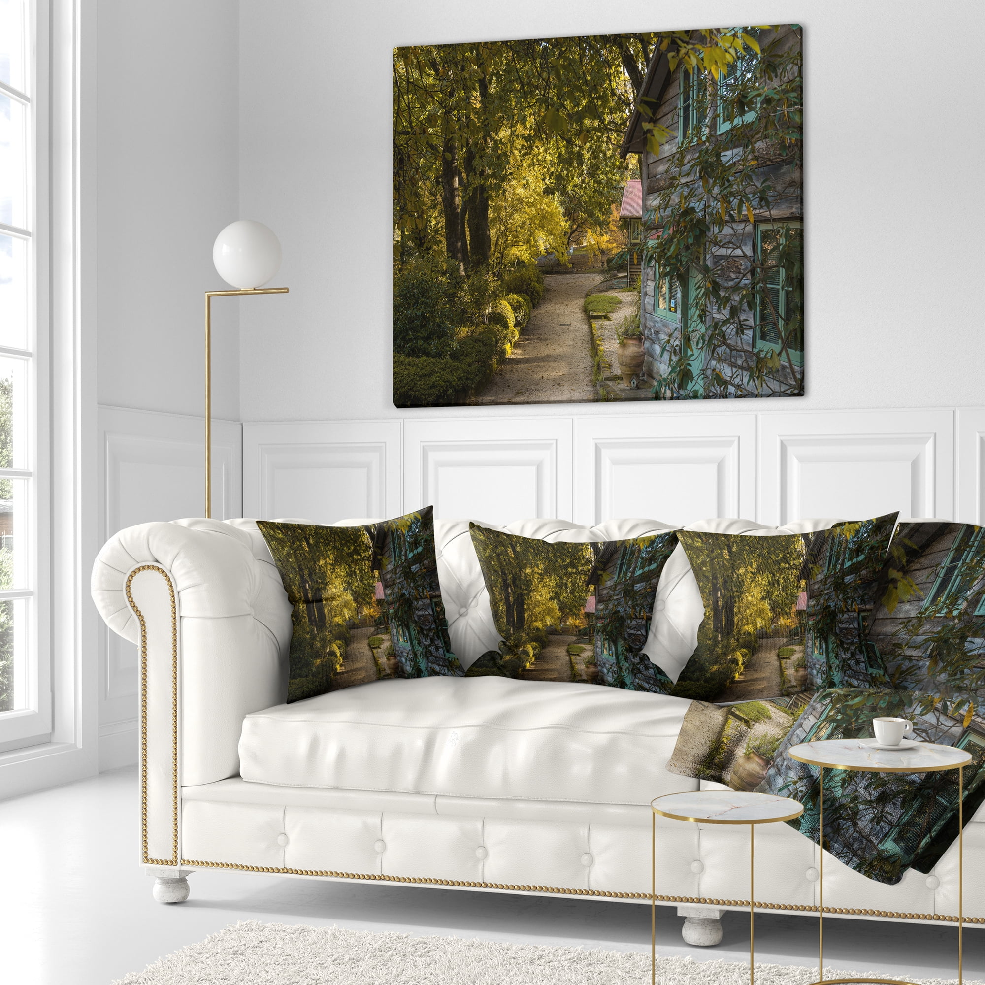 Designart Pathway in the Green Garden - Landscape Printed Throw Pillow - 16x16
