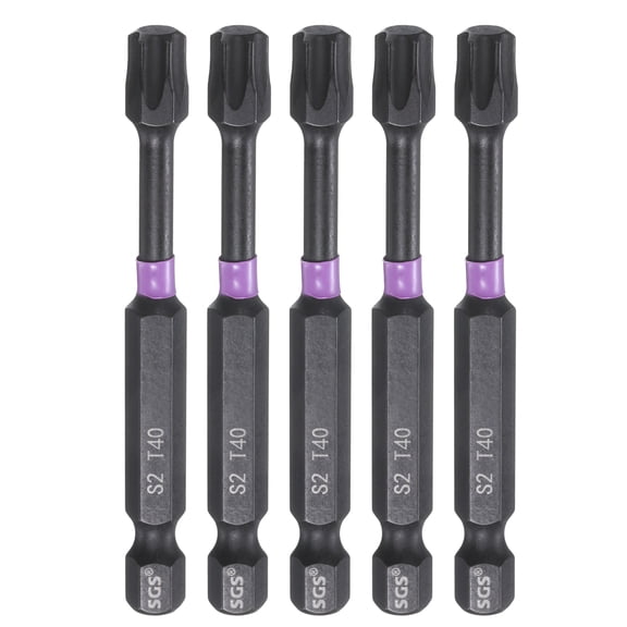 Uxcell 5pcs T40 Torx Impact Screwdriver Bit 1/4" Hex Shank 3" Long Magnetic No Hole
