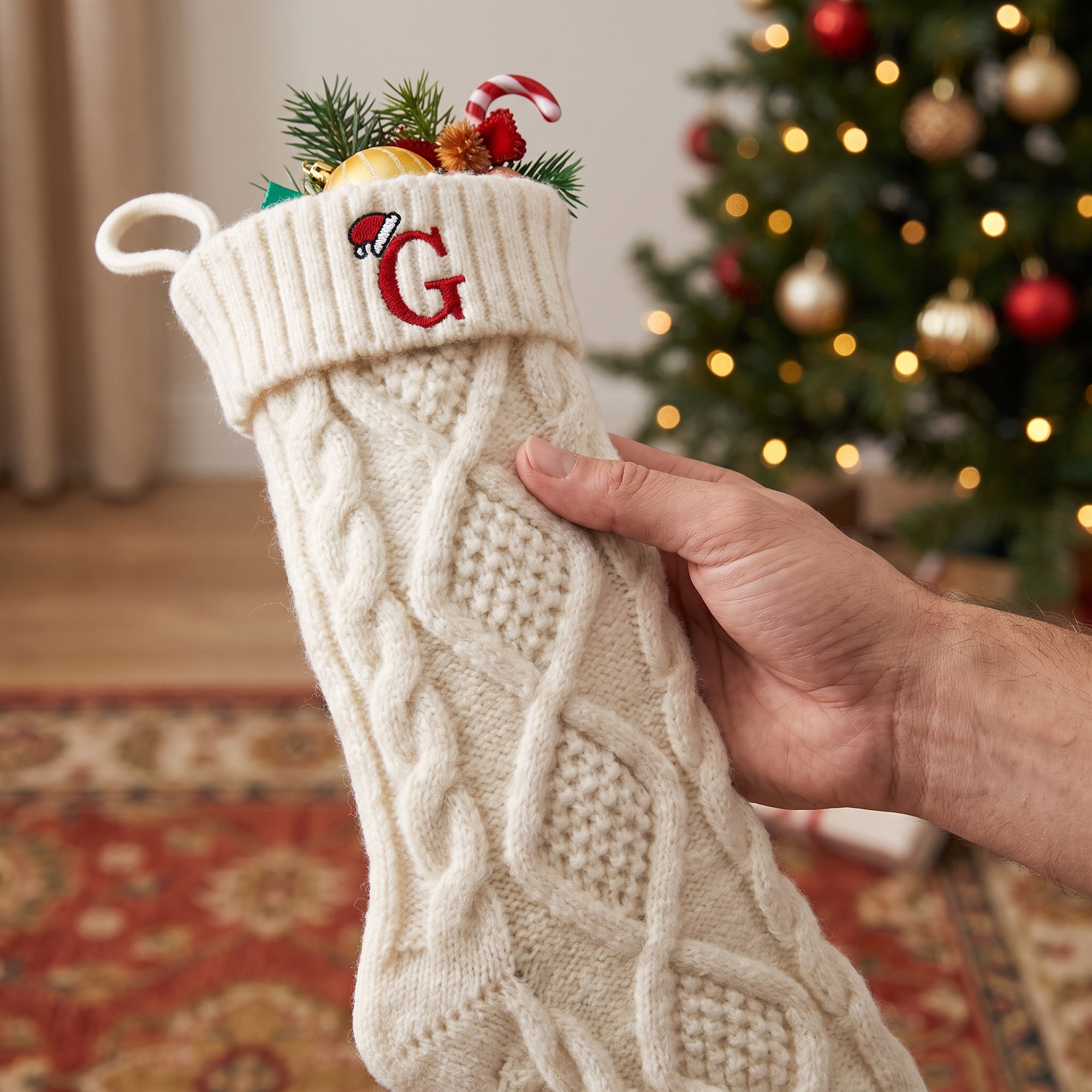 Unique Bargains Canine Bone Christmas Stocking Luxury Puppy Holiday Keepsake Sack Letter G 17"