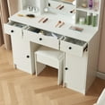 thumbnail image 2 of Jarbalai Makeup Vanity Set with LED Lighted Mirror, Modern Vanity Desk w/ Drawers & Stool, Dressing Table for Women Girls, White, 2 of 9