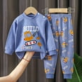 thumbnail image 2 of Caqnni Toddler Baby Boy Fall Winter Clothes Long Sleeve T-Shirt with Elastic Waist Pants Set Outfit Fall Winter Set for 0 6 12 18 24 M 1t 2t 3t 4t 5t 6t,12-18 Months,Sky Blue, 2 of 4