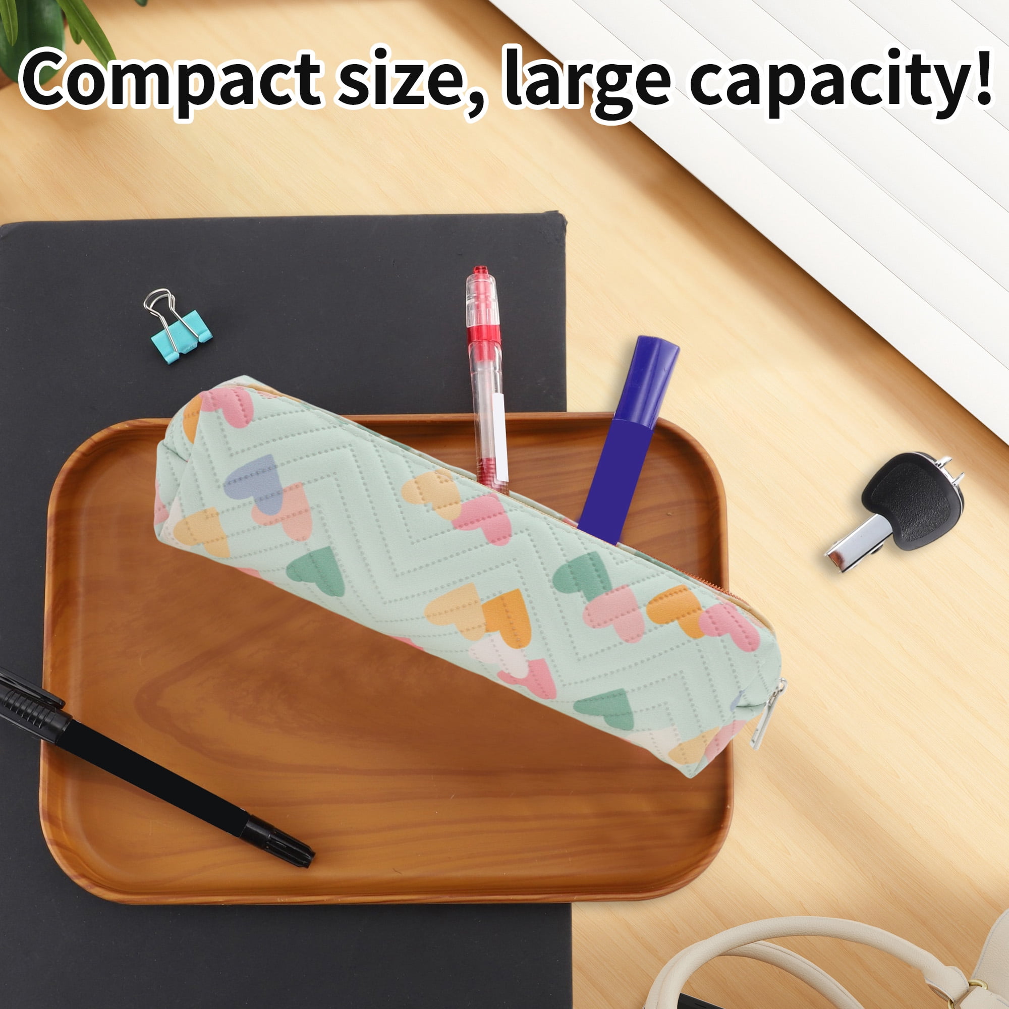 Unique Bargains PU Leather Pencil Case, Compact Pen Pouch, Aesthetic Organizer Green
