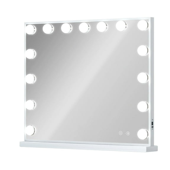 S-HOME Bluetooth Speaker Vanity Mirror with Lights and USB Port 22.8"x 18.1" Lighted Makeup Mirror with 3 Lighting Modes