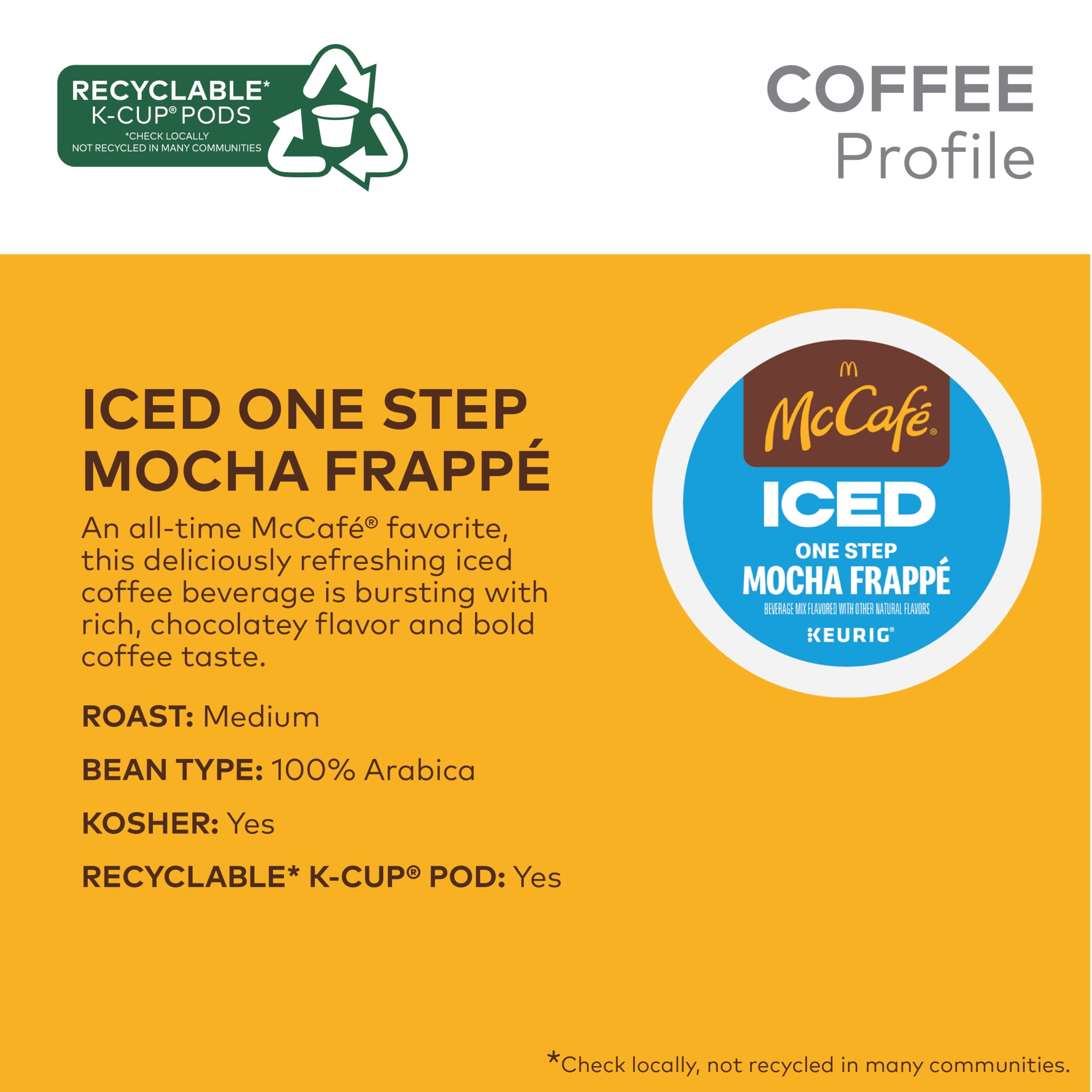McCafe, ICED One Step Mocha Frappe K-Cup Coffee Pods, 10 Count