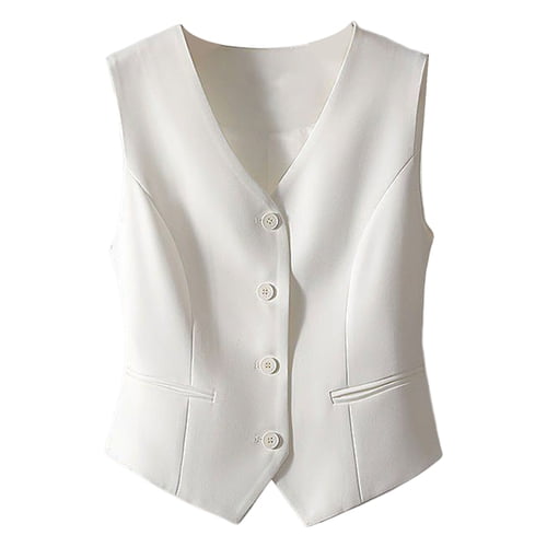 Skymirror Women Sleeveless Waistcoat Button-up Solid Color Lightweight Breathable Vest Commuting Style Jacket Crop Top for Daily Wear Office Street