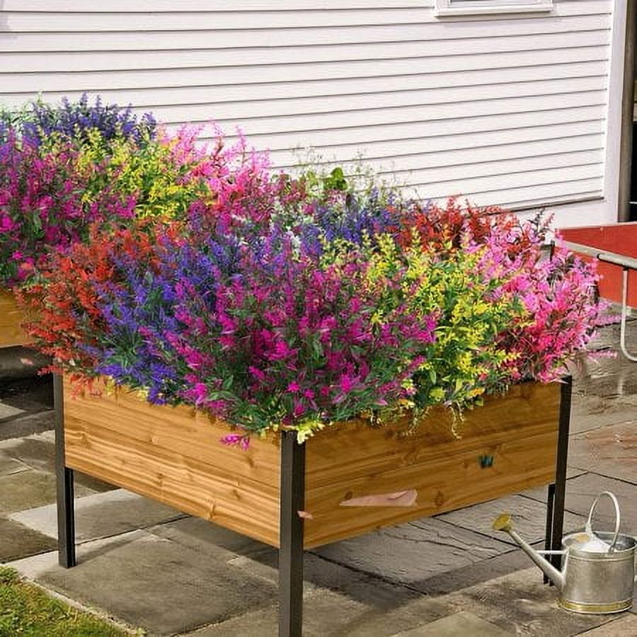 Baumaty 24 Bundles Outdoor Artificial Lavender Fake Flowers UV Resistant Shrubs, Faux Plastic Greenery for Indoor Outside Hanging Plants Garden Porch Window Box Home Wedding Farmhouse Decor (Purple)