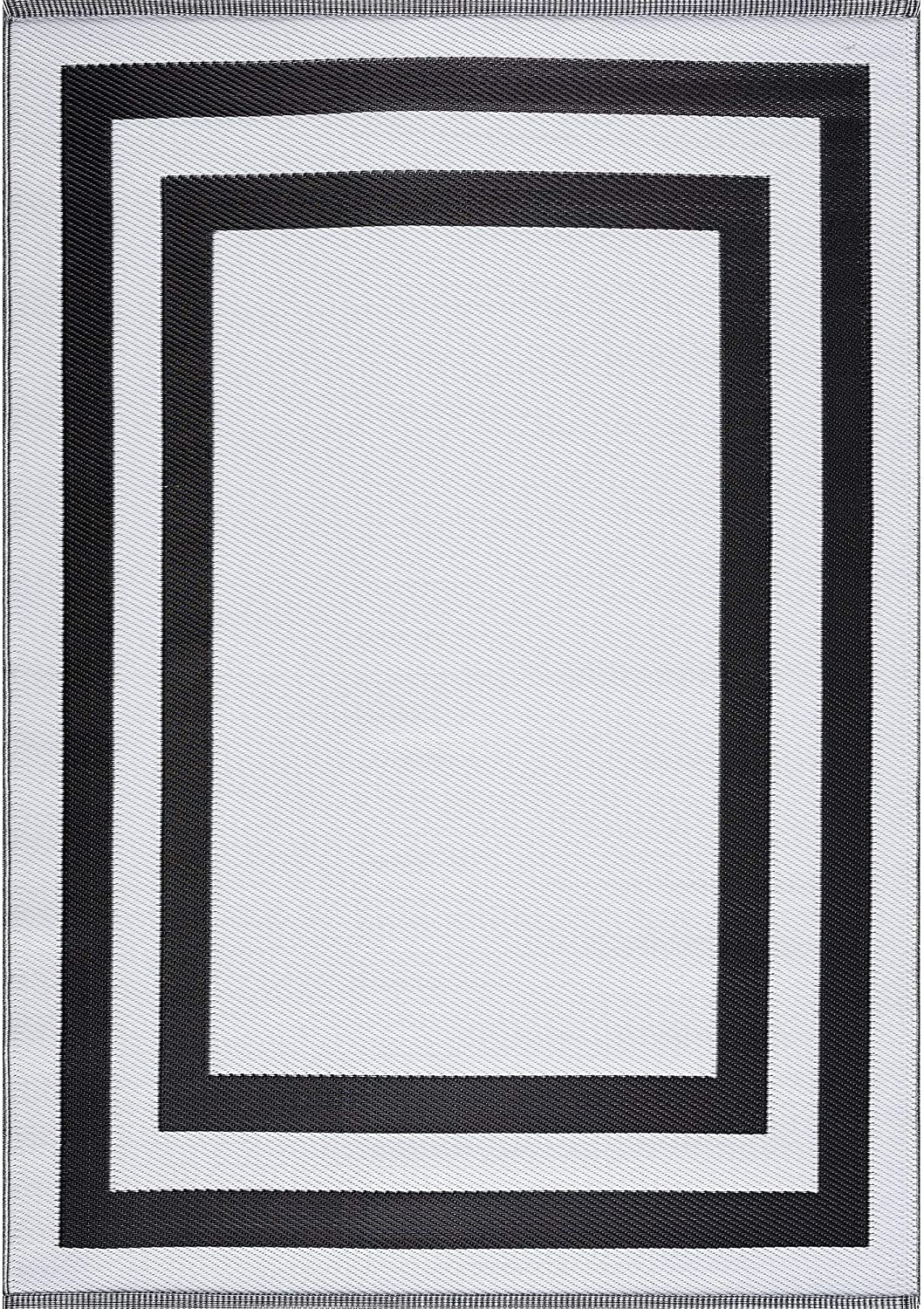 Playa Rug Reversible Indoor/Outdoor 100% Recycled Plastic Floor Mat/Rug - Weather, Water, Stain, Fade and UV Resistant - Paris- Black & White (4'x6')