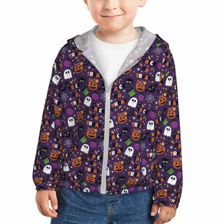 

Gaeub Halloween Sweet Candy Print Athletic Sun Protection Hoodie for Kids Long Sleeve Outdoor UV Shirt Running Fishing Top for Boys Girls-2 Years