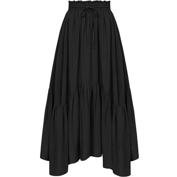 Busydd Womens Skirts Vintage Solid Color Pleated Medieval Renaissance Skirt Elastic Waist Drawstring Halloween Skirt S