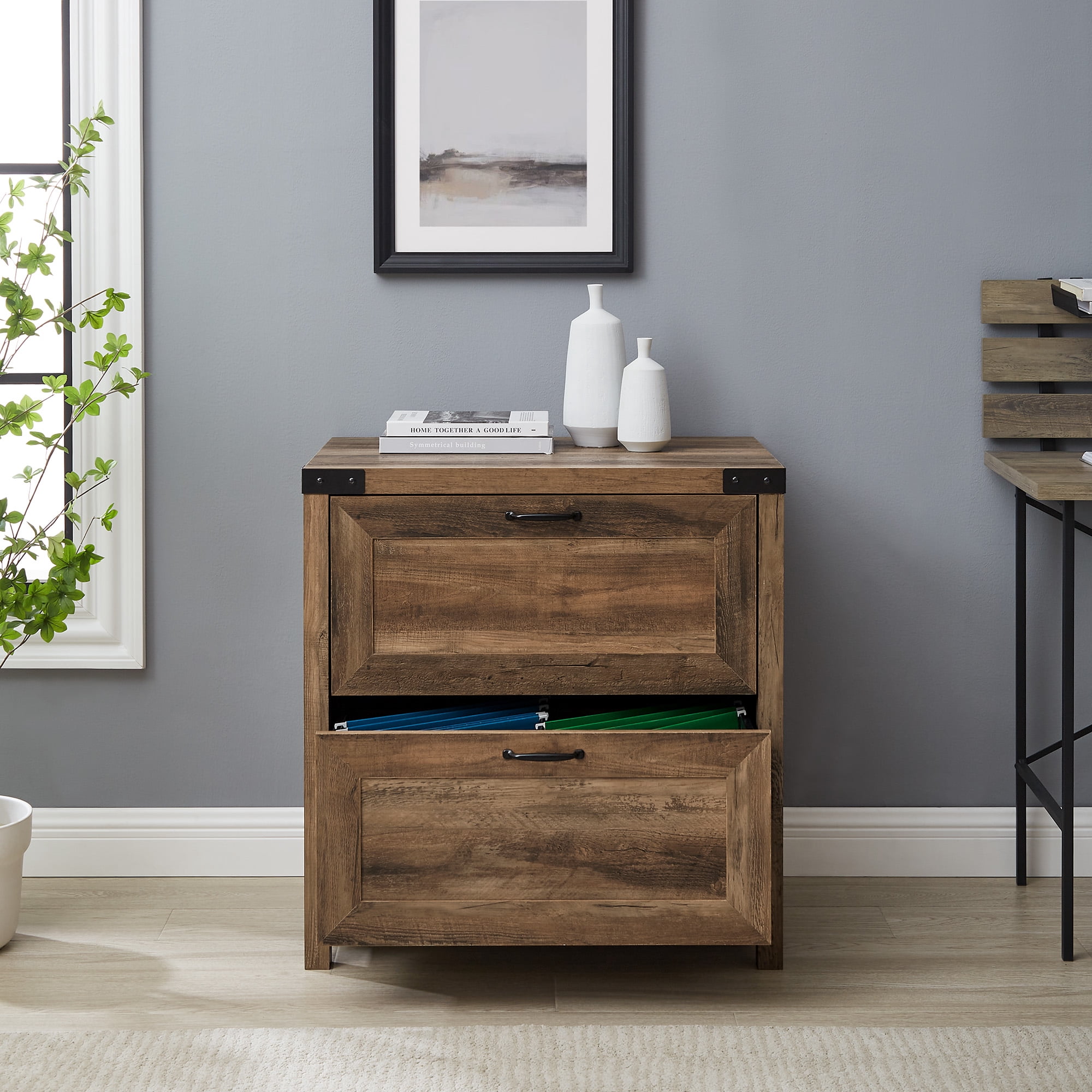 Walker Edison Farmhouse 2-Drawer File Cabinet, White Oak