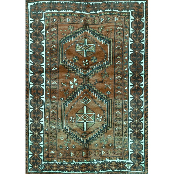 Ahgly Company Machine Washable Indoor Rectangle Persian Turquoise Blue Traditional Area Rugs, 7' x 9'