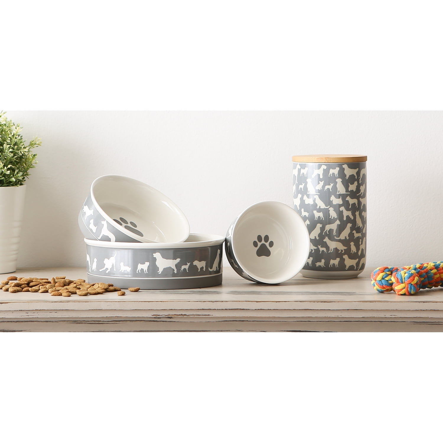 Bone Dry Keramik-Futternapf Set (2 Stück, Grau) – Rutschfester Silikonring, Spülmaschinengeeignet | Für Kleine Hunde & Katzen