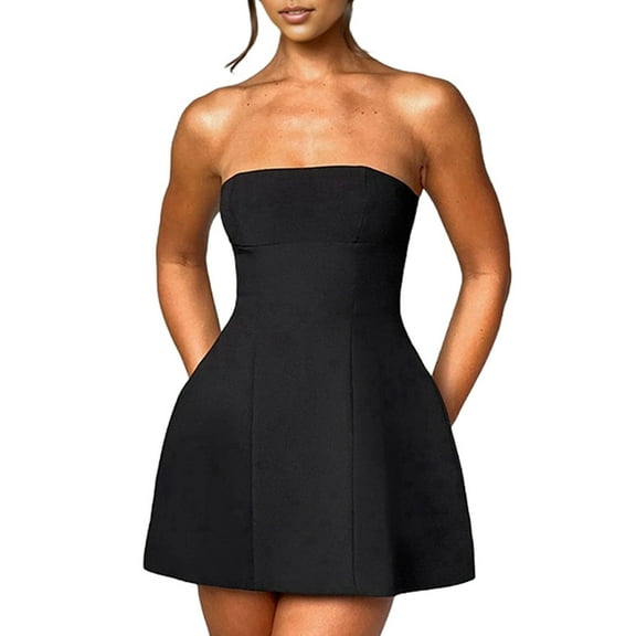Womens Strapless Tube A-Line Mini Dress Club Party Short Prom Dress