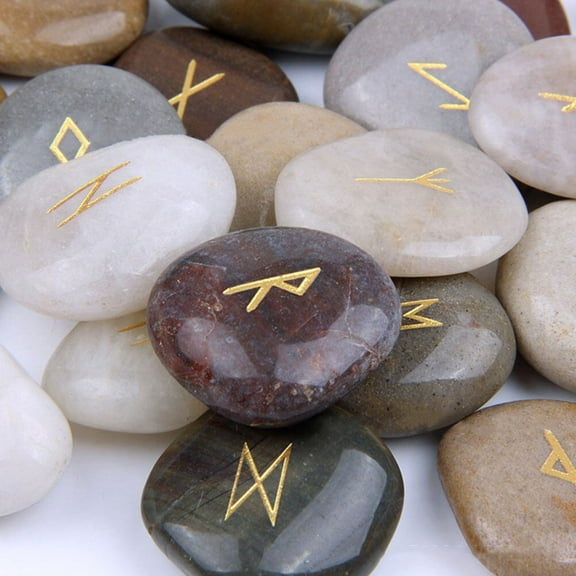 LEORX 25Pcs Natural Engraved Rune Stones Set Assorted Colors for Meditation Decor and