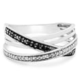 thumbnail image 3 of SuperJeweler Black and White 8 Diamond Crossover Ring In Solid Sterling Silver For Women, 3 of 5