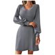 thumbnail image 1 of Vestido de manga larga de color sólido de punto con cuello en V de moda sexy casual para mujer Pompotops  hdfakjf8486, 1 of 8