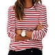 thumbnail image 2 of Moda Mujer O-cuello Camiseta de manga larga Verano Rayas Impresión Blusa Tops Fridja  hj1958, 2 of 7