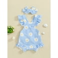 thumbnail image 3 of Musuos Baby Girls Cute Rompers 3M 6M 12M 18M Floral Print Ruffles Fly Sleeve Waffle Bodysuits Summer Clothes with Headband, 3 of 10