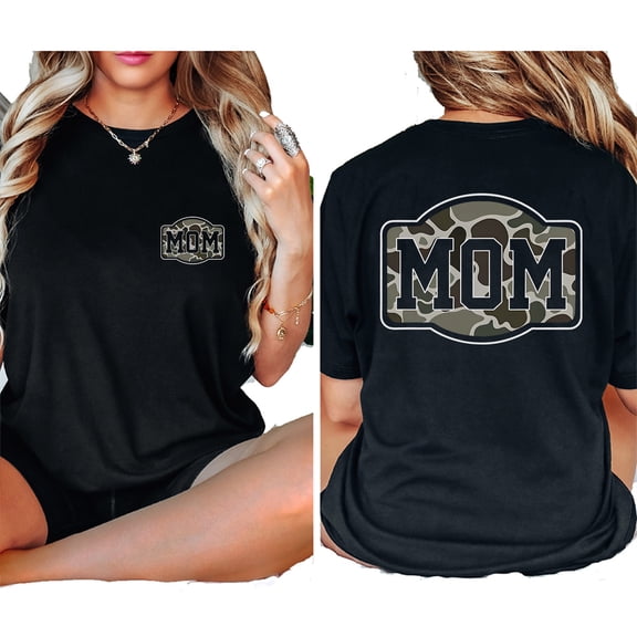 Camouflage Mom Double Sided T-Shirt – Duck Camo Mama Graphic Tee, Hunting Style Shirt Gift for Mom, Casual Outdoor Outfit for Women