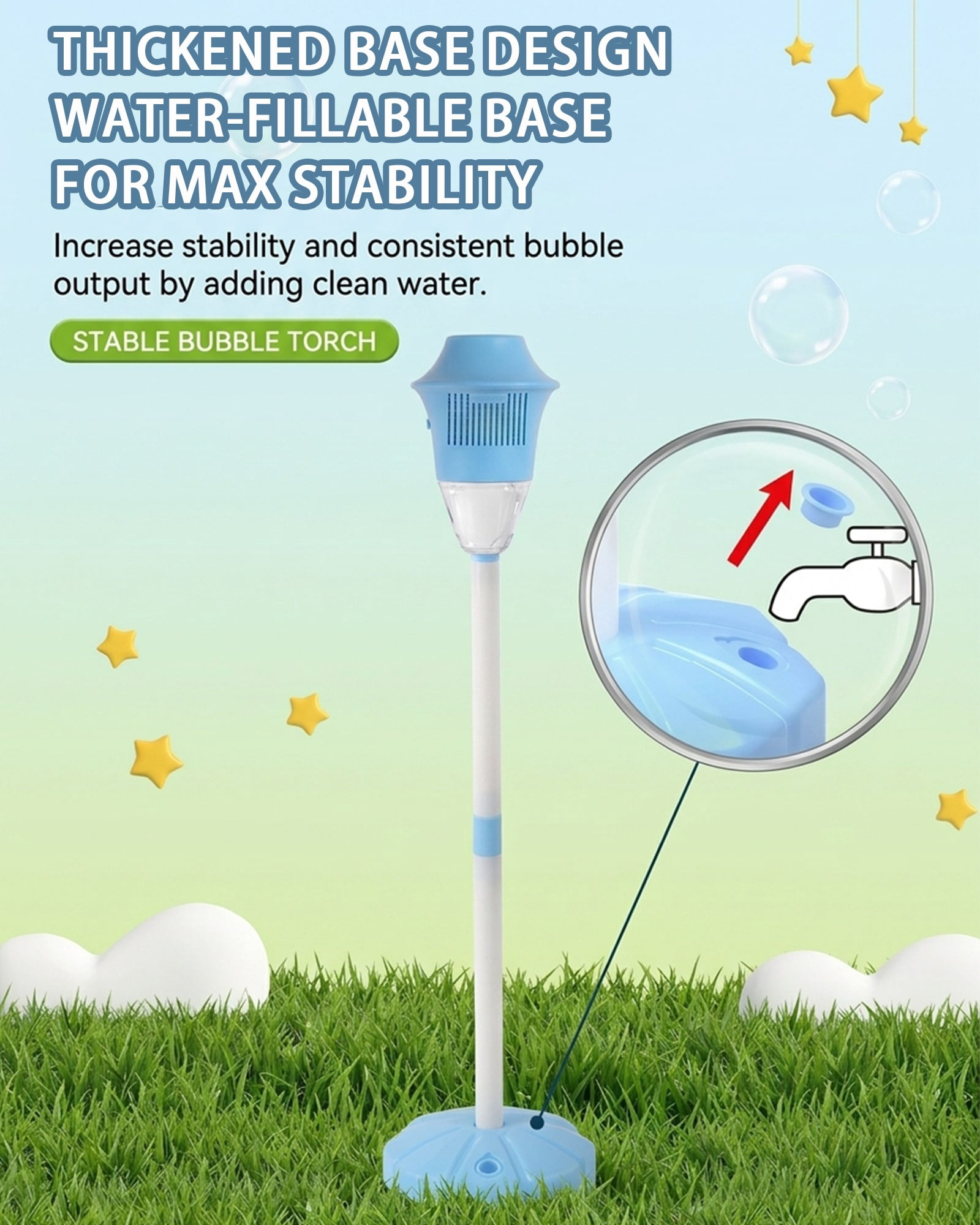 Automatic Handheld Bubble Machine, Outdoor Standing Light up Bubble Blower, Electric Stand up Bubbles Maker with Lights Music, Rechargeable for Party Wedding Play, Adjustable Height