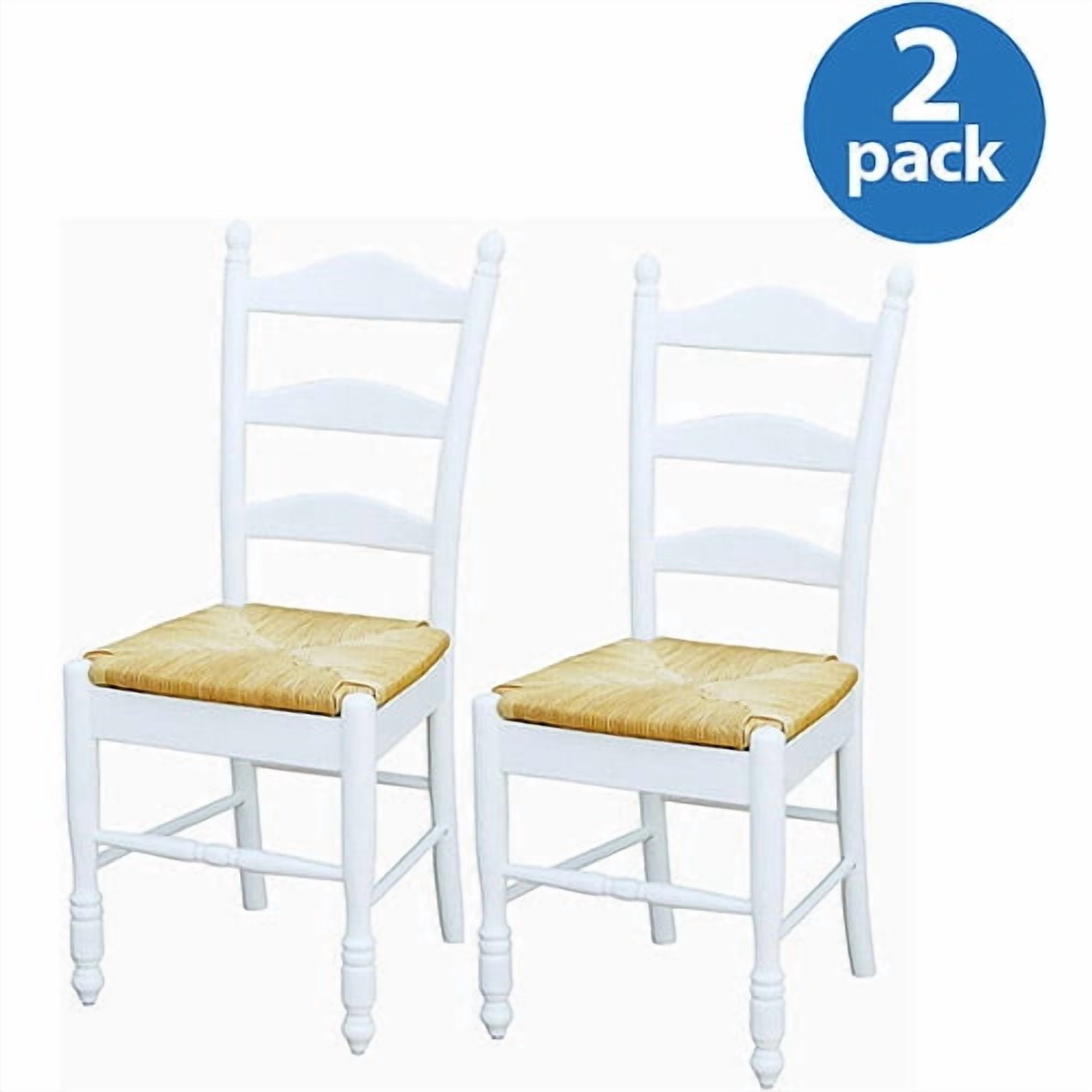 TMS Indoor Ladder Back Dining Chair with Rush Seat, Set of 2, White