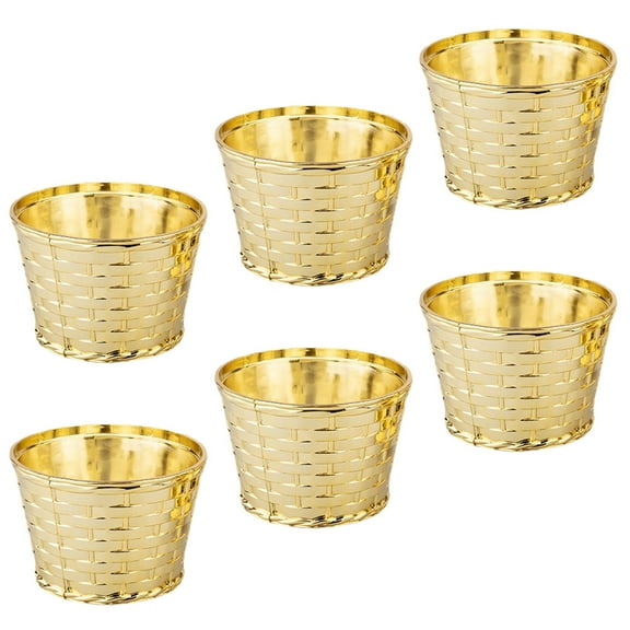 HAMPPLIES 6Pcs Christmas Tree Stand Golden Plastic Woven Basket Style for Decorators and Homeowners
