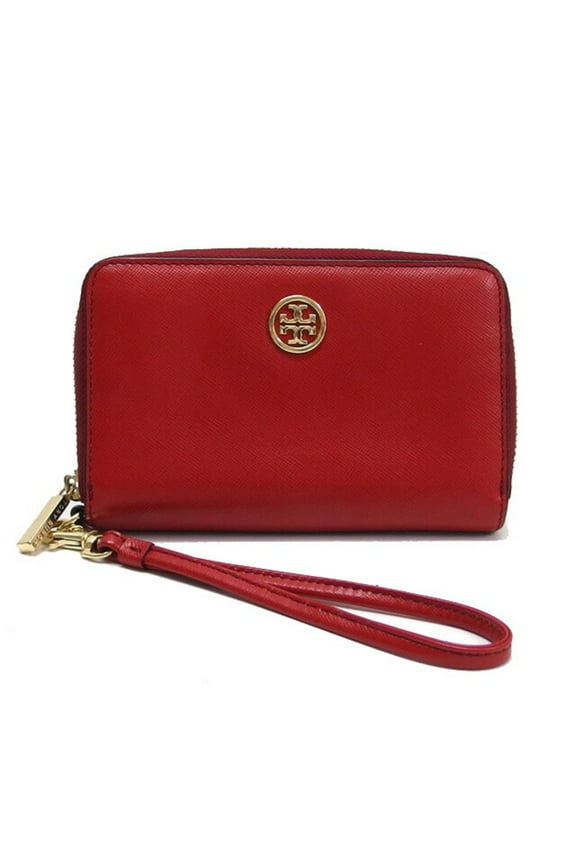 Pre-Owned Tory Burch Round Zip Medium Wallet with Wrist Strap, Red (Good)