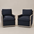 thumbnail image 4 of 27" Wide Oak Wood Frame Performance Fabric Swivel Armchair Set of 2, No Assembly Down Fill Upholstered Swivel Barrel Chair with Removable Pillow Back for Living Room, Bedroom (Indigo), 4 of 15
