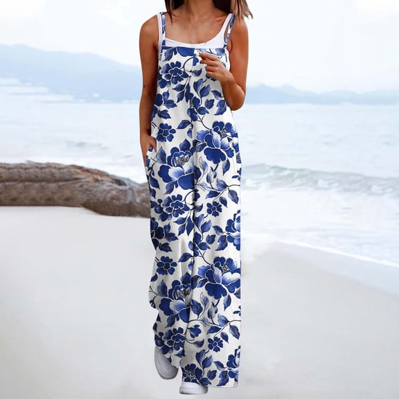 Haivin Women's Casual Loose Fit Printed Jumpsuit with Pockets and Adjustable Straps for Daily Wear and Travel