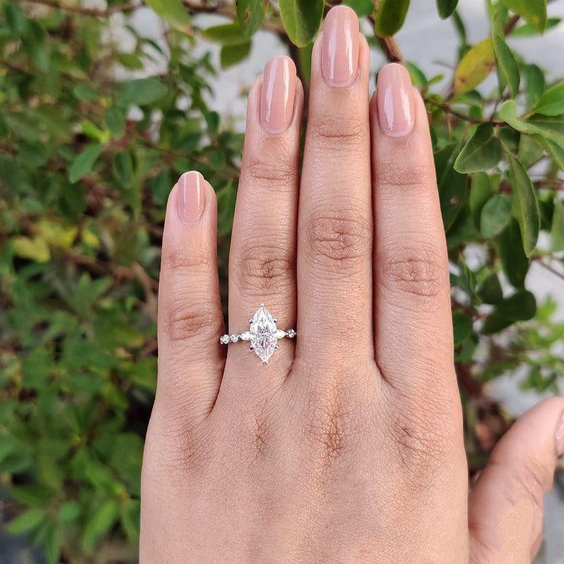 Cora Jewellery 2.75CT Marquise Moissanite Hidden Halo Engagement Ring For Women, 10K White Gold