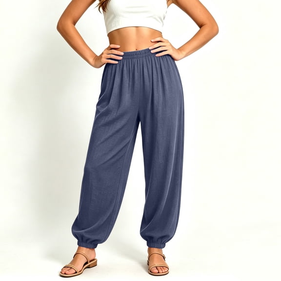 Lmueinov Womens Yoga Harem Pants 100% Cotton Elastic Waist Solid Casual Jogger Pants Lightweight Flowy Harem Trousers for Summer Fall