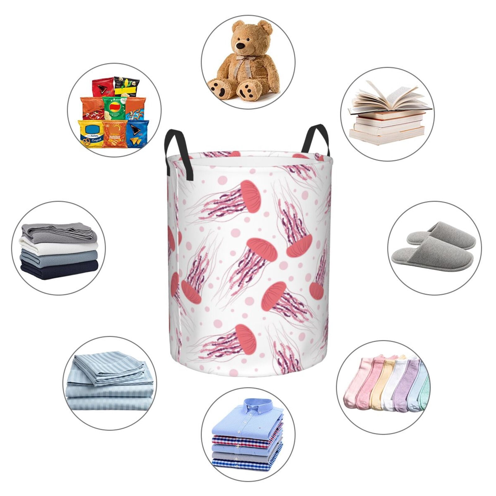 Large Laundry Basket with Handles - Jellyfish Bubble Kids Baby Dirty Clothes Laundry Hamper for Bedroom Aesthetic