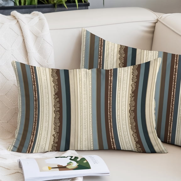 Boho Streiped Pillow Covers King, Vintage Abstract Beige Vertical Stripes Soft Brushed Microfiber Breathable Throw Pillow Covers, Decorative Pillowcase with Zipper for Couch Sofa Bedroom 20"x36"