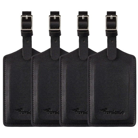 Etiquetas de equipaje Travelambo, paquete de 4, de piel, negras, veganas