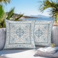 thumbnail image 3 of Throw Pillow Covers 18x18 Inch Set of 2, Blue Boho Waterproof Outdoor Pillow Covers, Farmhouse Pastoral Bohemia Luxury Patterned Decorative Cushion Pillowcases for Couch, Sofa, Bed, Garden, Patio, 3 of 9