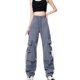 thumbnail image 1 of Pantalones casuales de cintura elástica para mujer - Adorno con cordón, bolsillos, poliéster, primavera/verano/otoño, S-XXXL, 1 of 4