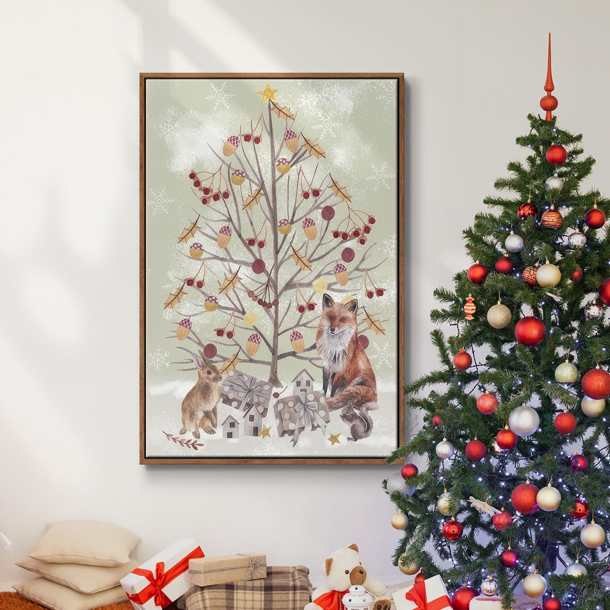 Christmas Time Collection B - Framed Gallery Wrapped Holiday Canvas - 17 x 25 - Rosewood Frame