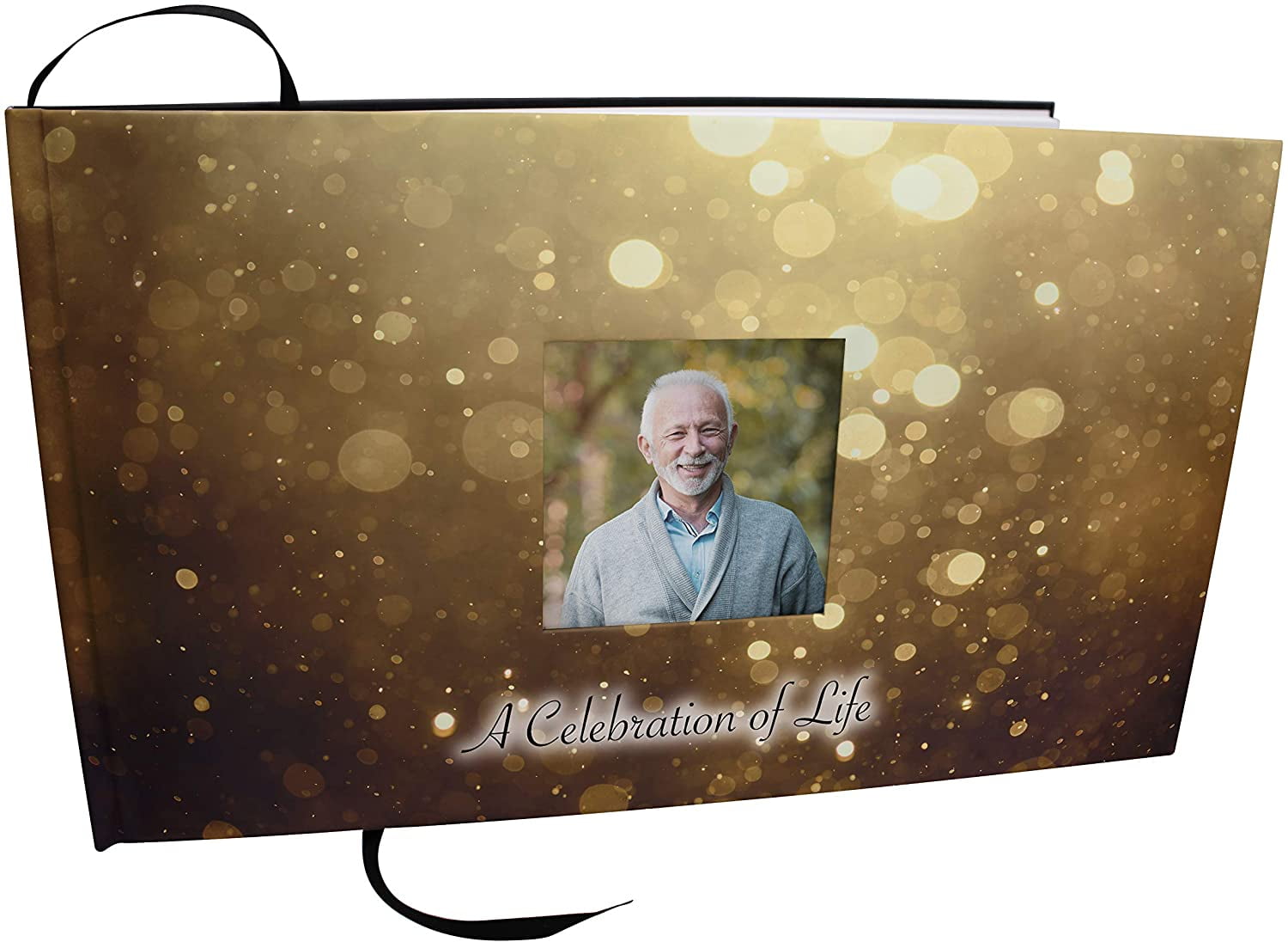 Gold Cross Matching Themed 'Celebration of Life' Guest Book for Funeral